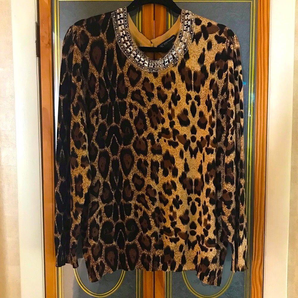 I.N.C., Leopard Print and Rhinestone Sweater
